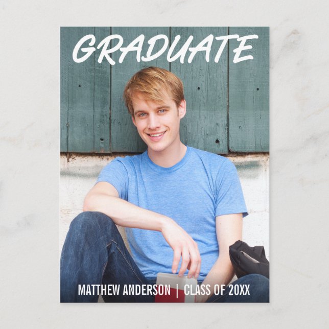 Modern Cool Graduation Announcement Photo WT Postcard (Front)