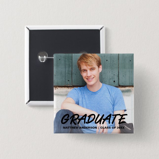 Modern Cool Graduation Photo Announcement Button (Front & Back)