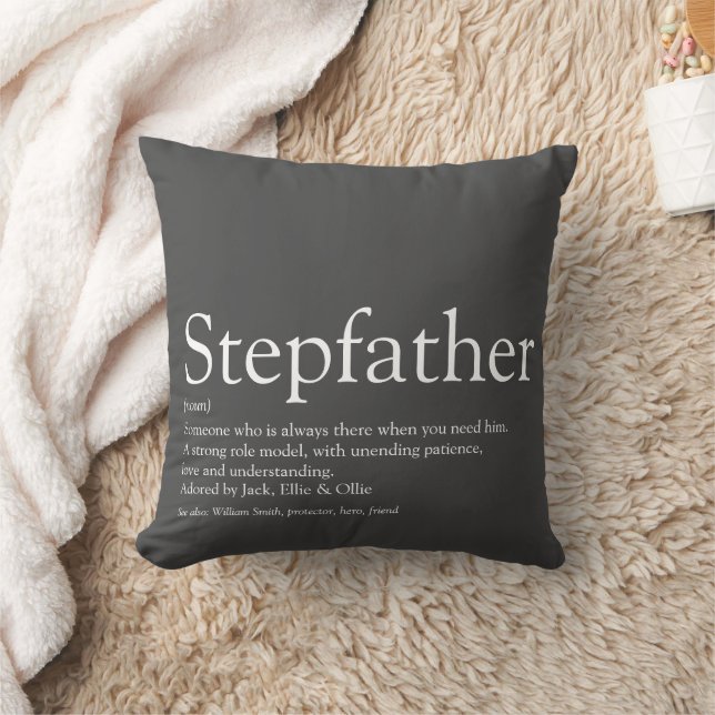 Modern Cool Gray Fun Stepfather Stepdad Quote Throw Pillow (Blanket)