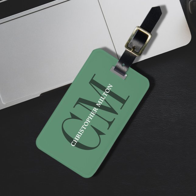 Modern Cool Green Bold Monogram Luggage Tag (Creator Uploaded)