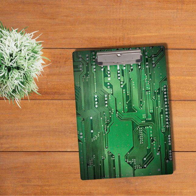 Modern Cool Green Circuit Board High Tech Photo Clipboard (Creator Uploaded)