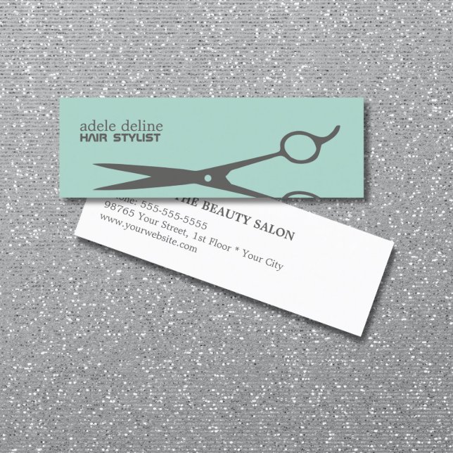Modern Cool Grey Scissor Blue Hair Stylist Mini Business Card