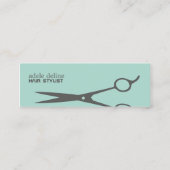 Modern Cool Grey Scissor Blue Hair Stylist Mini Business Card (Front)