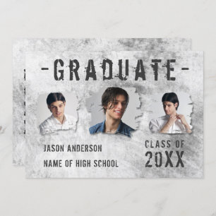 Modern Cool Grunge 4 Photo Double Sided Graduate Announcement