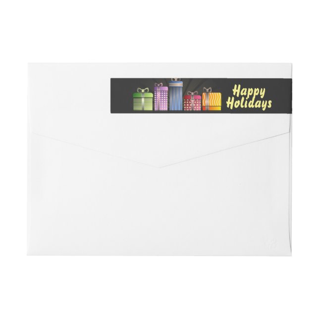 Modern & Cool Happy Holidays Black Wrap Around Label (Back)