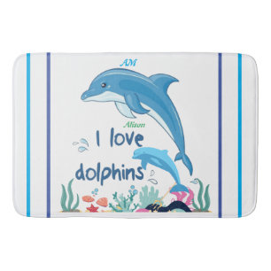 Modern Cool I Love Dolphins Quotes Name Monogram Bath Mat