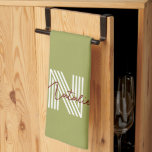 Modern cool initial and script text olive green kitchen towel
