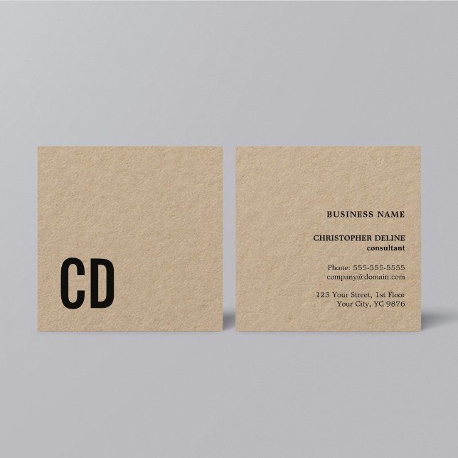 Modern Cool Kraft Black Monogram Consultant Square Business Card (Creator Uploaded)