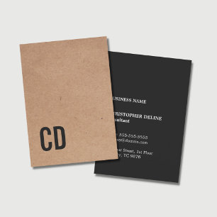 Modern Cool Kraft Paper Black Monogram Consultant Business Card