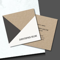 Modern Cool Kraft Paper Grey White Geometric Square Business Card