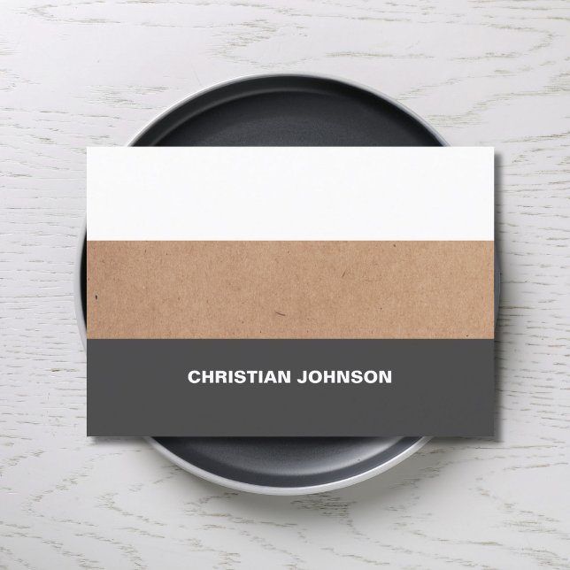Modern Cool Kraft Paper Grey White Stripes Business Card (Creator Uploaded)