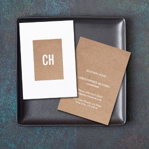 Modern Cool Kraft Paper(printed) White Monogram Business Card