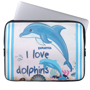 Modern & Cool l Love Dolphins Quotes Name Laptop Sleeve