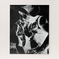 Modern Cool Masculine Black And White Cowboy Art Jigsaw Puzzle