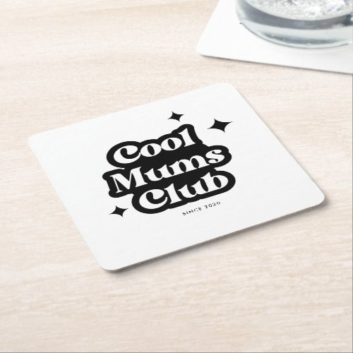 Modern Cool moms club Retro Vintage Groovy Square Paper Coaster