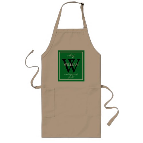 Modern Cool Monogram Chefs NAME makes great food Long Apron