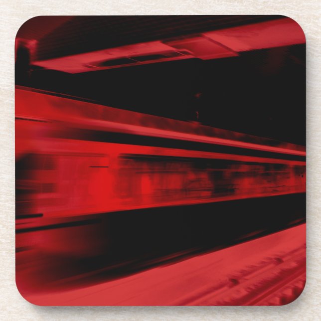 Modern, cool motion concept in red and black beverage coaster (Front)