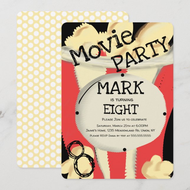 Modern Cool Movie Theatre Popcorn Party Birthday I Invitation (Front/Back)