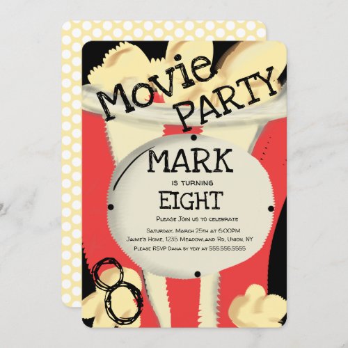 Modern Cool Movie Theatre Popcorn Party Birthday I Invitation