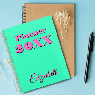 Modern Cool Neon Teal Pink Weekly and Monthly 2026 Planner