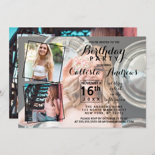 Modern Cool Photo Collage Birthday Invitation (Front/Back)