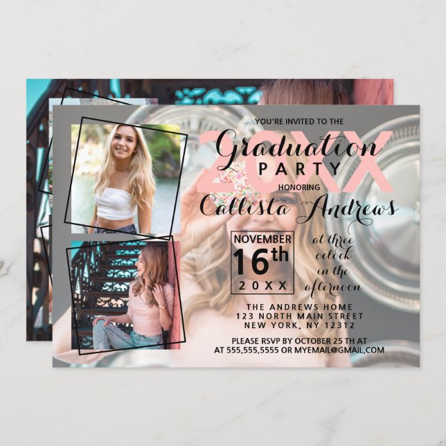 Modern Cool Photo Collage Graduation Year Invitation (Front/Back)