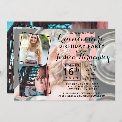 Modern Cool Photo Collage Sweet Quinceaera Invitation