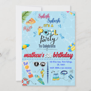Modern Cool Pool Summer Birthday Party Invitation