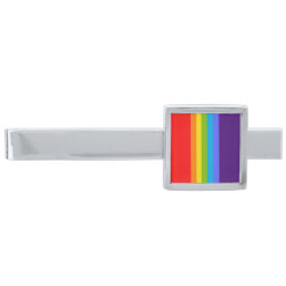 Modern Cool Rainbow Stylish Chic Elegant Gay  Silver Finish Tie Bar