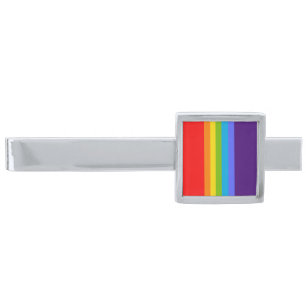 Modern Cool Rainbow Stylish Chic Elegant Gay Silver Finish Tie Bar