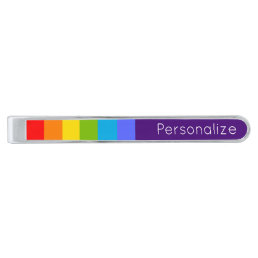  Modern Cool Rainbow Stylish Chic Personalized Gay Silver Finish Tie Bar