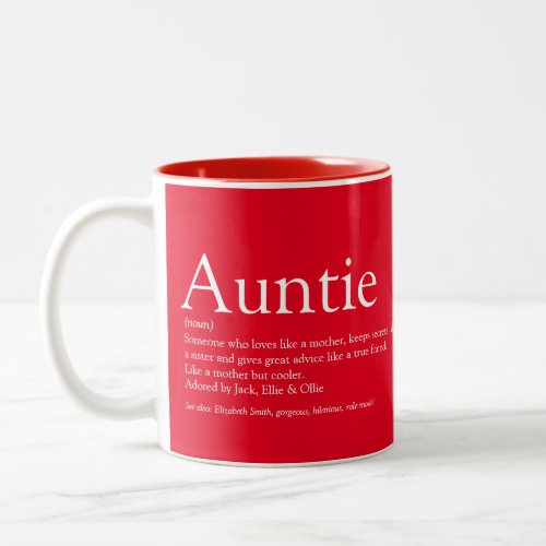 Modern Cool Red Best Ever Aunt Auntie Definition Two_Tone Coffee Mug