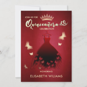 Modern cool red butterfly dress butterfly Quince Invitation