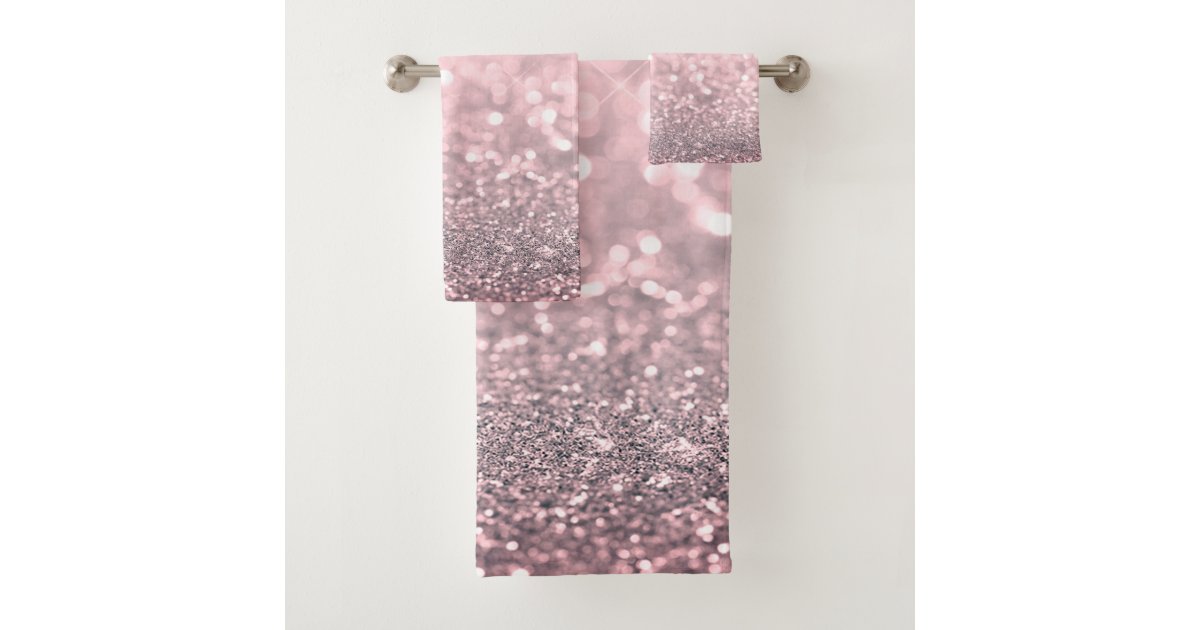 Modern Cool Rose Gold Glitter Bokeh Bath Towel Set Zazzle