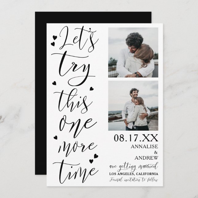 Modern cool script 2 photos lets try save the date (Front/Back)