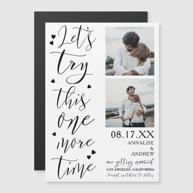 Modern cool script 2 photos lets try save the date (Front/Back)