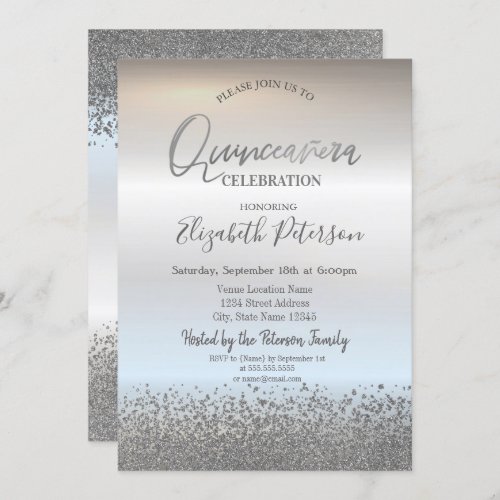 Modern Cool Silver Diamonds Quinceaera Invitation