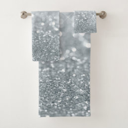 Modern Cool Silver Glitter Bokeh Bath Towel Set