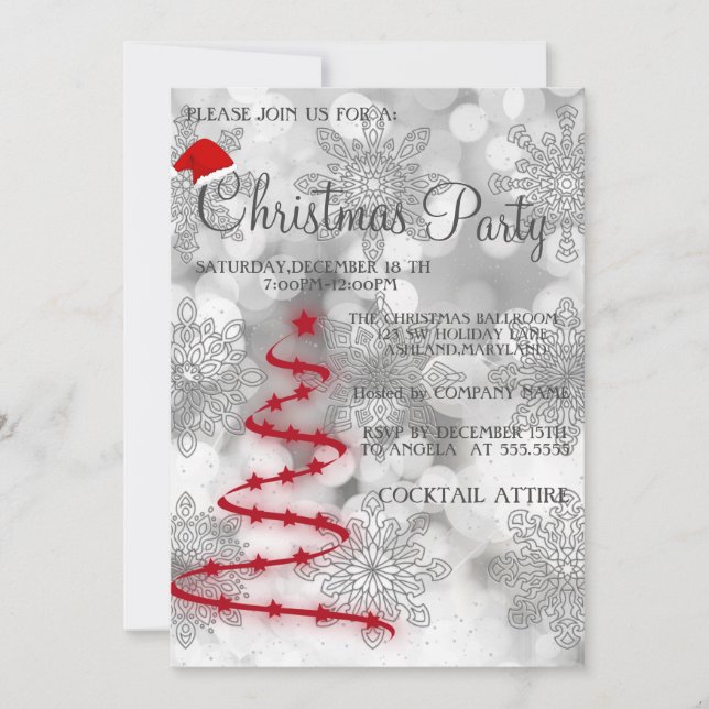 Modern, Cool Silver, Red Christmas Tree  Invitation (Front)