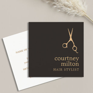 Modern Cool Simple Black Faux Gold Hair Stylist Square Business Card