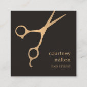Modern Cool Simple Black Faux Gold Hair Stylist Square Business Card (Front)