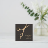 Modern Cool Simple Black Faux Gold Hair Stylist Square Business Card (Standing Front)