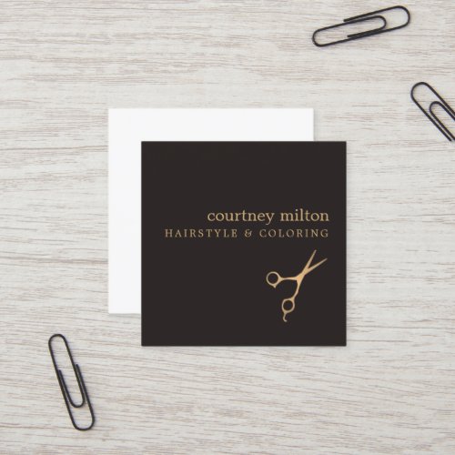 Modern Cool Simple Black Faux Gold Hair Stylist Square Business Card
