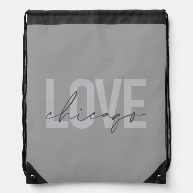 Modern,cool, simple, minimal, design Love Chicago Drawstring Bag (Front)
