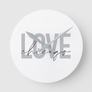 Modern, cool, simple, minimal, design Love Chicago Round Clock