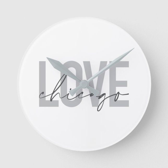 Modern, cool, simple, minimal, design Love Chicago Round Clock (Front)