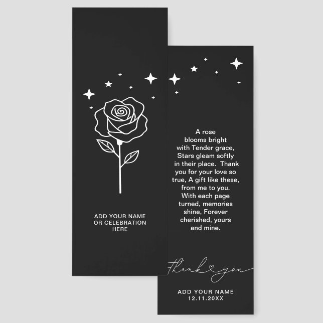 Modern Cool Stars Rose Thank You Heart Script Poem Bookmarks (Front & Back)