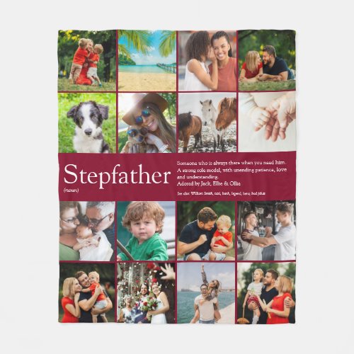 Modern Cool Stepfather Stepdad 16 Photo Collage Fleece Blanket