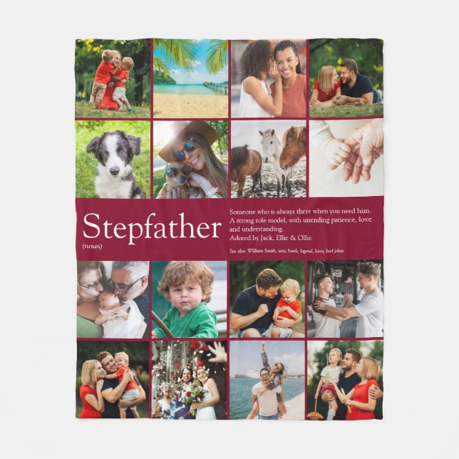 Modern Cool Stepfather Stepdad 16 Photo Collage Fleece Blanket (Front)