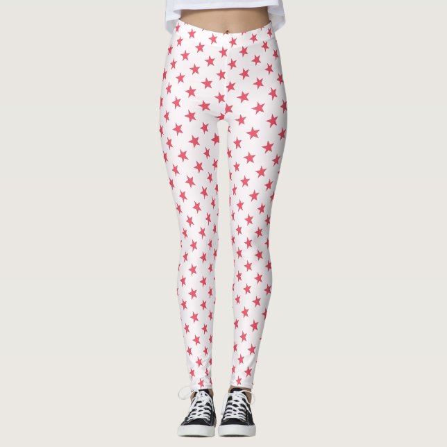 Modern Cool Stylish Pink Stars Pattern Sports Team Leggings (Front)